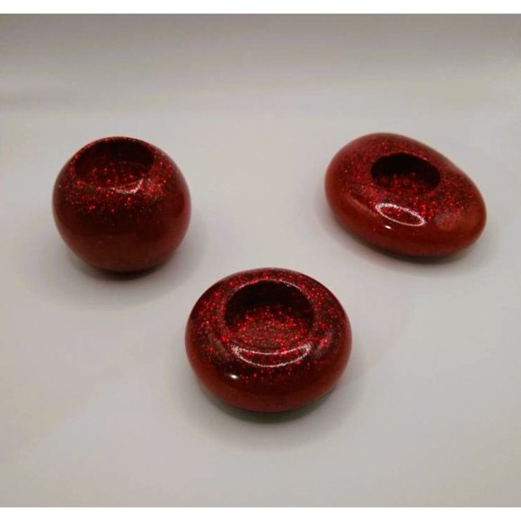 Coasters and Tea Light Candle Holders 5 Piece Set Red Glitter Handmade NEW - Picture 9 of 10